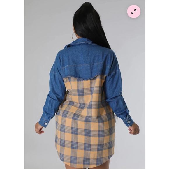 Denim Flannel Shirt Dress Plaid Long Sleeve Button Tunic Cotton Plus Sz 2XL - Picture 12 of 12